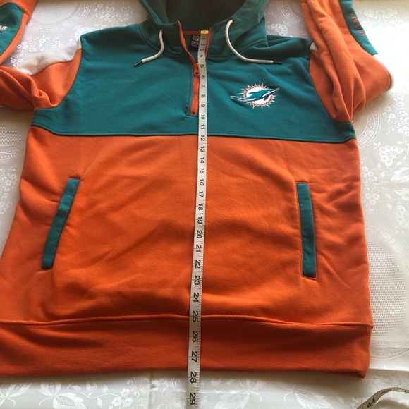 NFL Team Apparel Miami Dolphins Quarter Zip Hoodie Orange/Teal Men’s Size L - Picture 9 of 16
